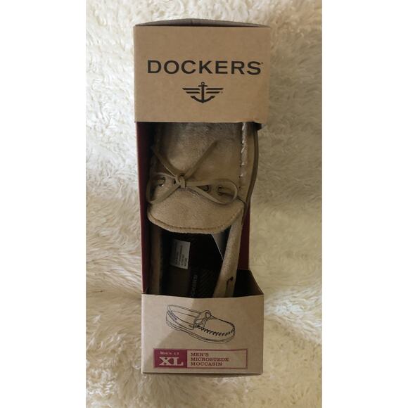 Dockers Microsuede Moccasin Slippers, Rubber Sole Tan Men’s Size 13 New In Box - Picture 3 of 8